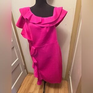 Elegant Ruffled One-Shoulder Dress in Hot Pink